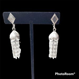 Vintage Sarah Coventry Clip Earrings Silver Tone Metal Tassel Dangle